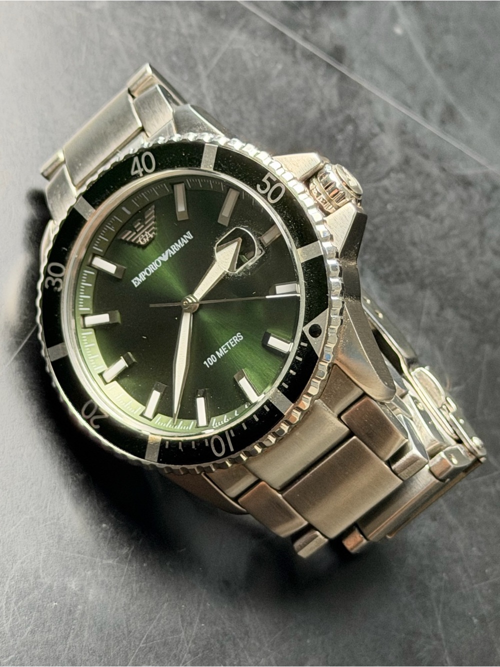 Emporio Armani Silver Bracelet Watch with Green Dial